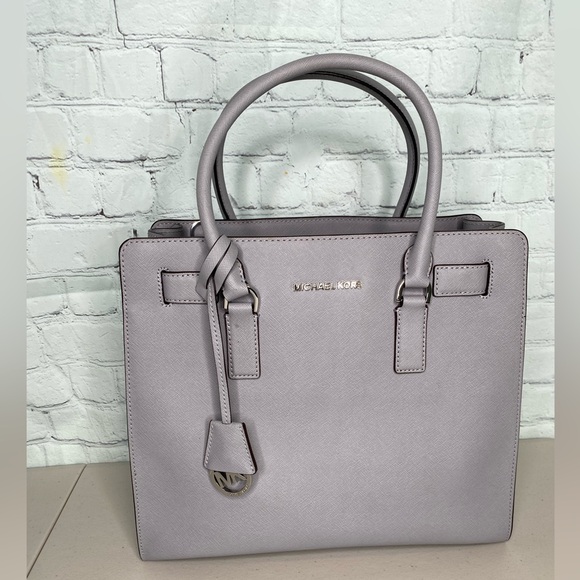 Michael Kors Dillon Saffiano Leather Satchel Purse Handbag Gray Women’s - Picture 1 of 10